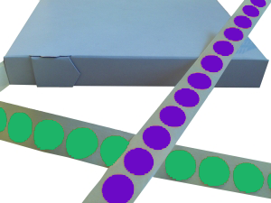 ETO-Dots showing colour change from Purple to Green once exposed