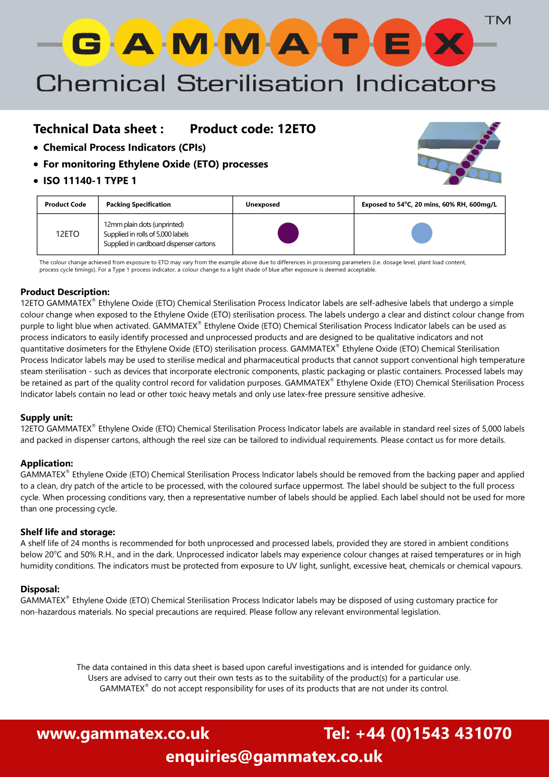 Gammatex ETO Dots Technical Data Sheet - September 2026 GAMMATEX 12ETO Dots Technical Data Sheet - September 2026